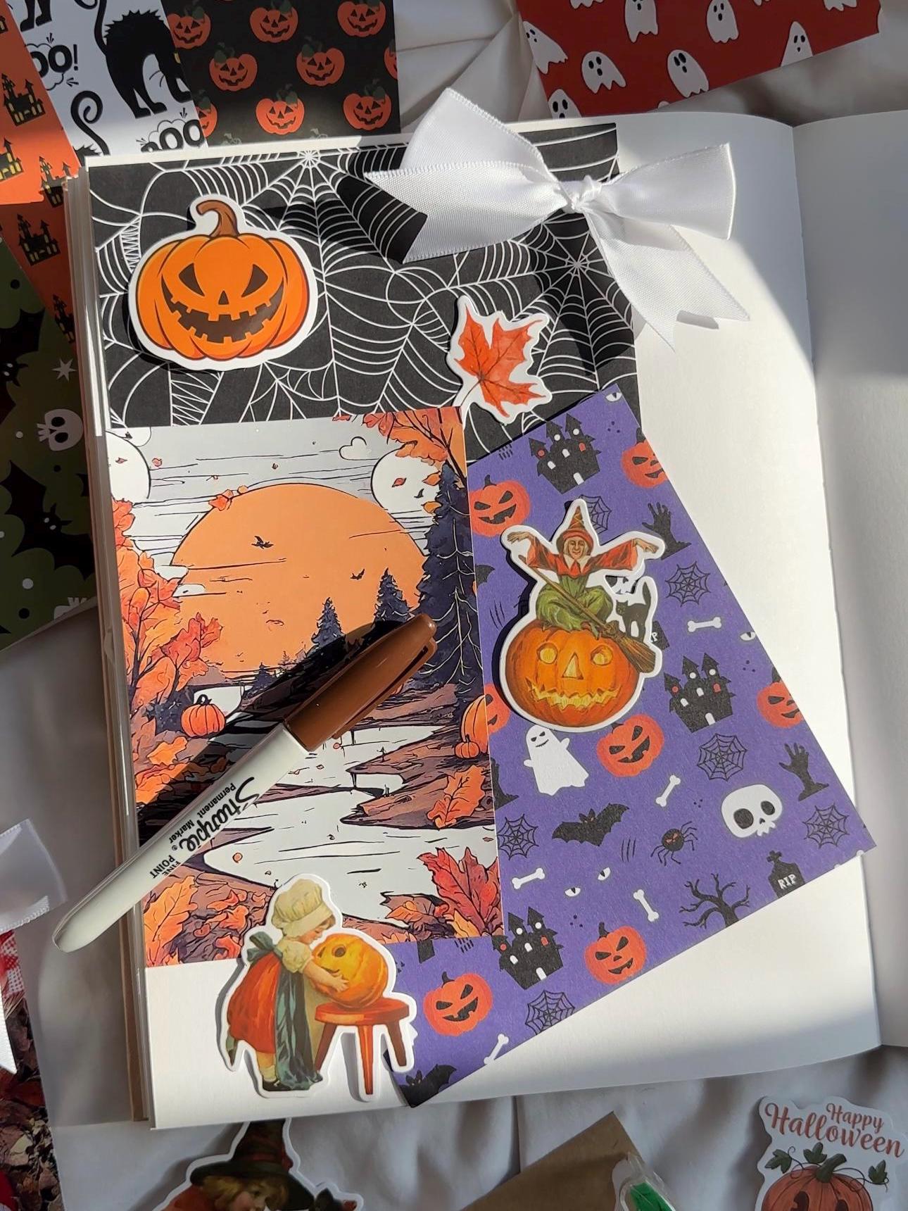 Halloween Scrapbook Kit, Spooky Stationary Set For Scrapbooking and Junk Journaling
