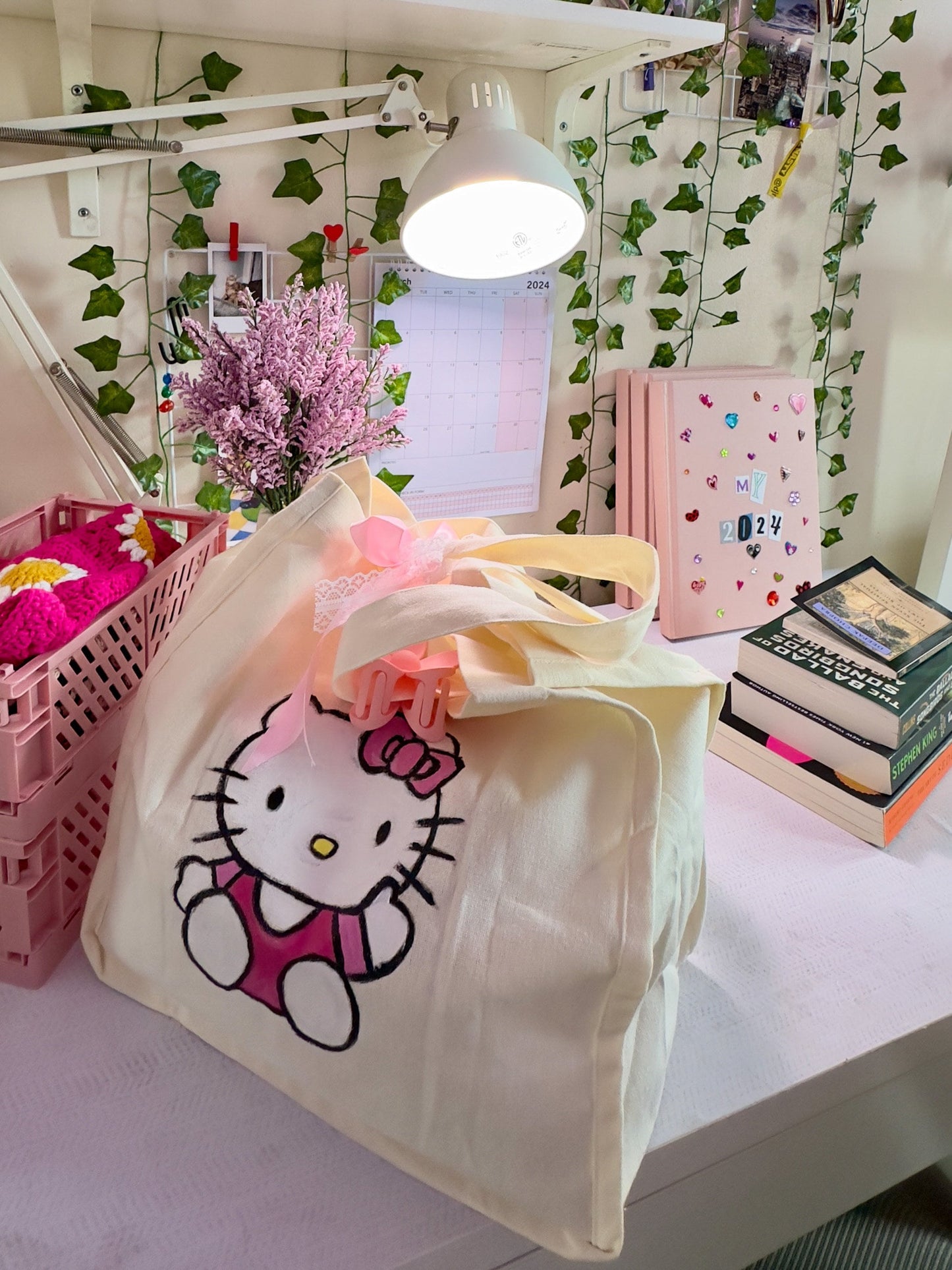 Hello Kitty Canvas Tote Bag, Hand-painted Tote