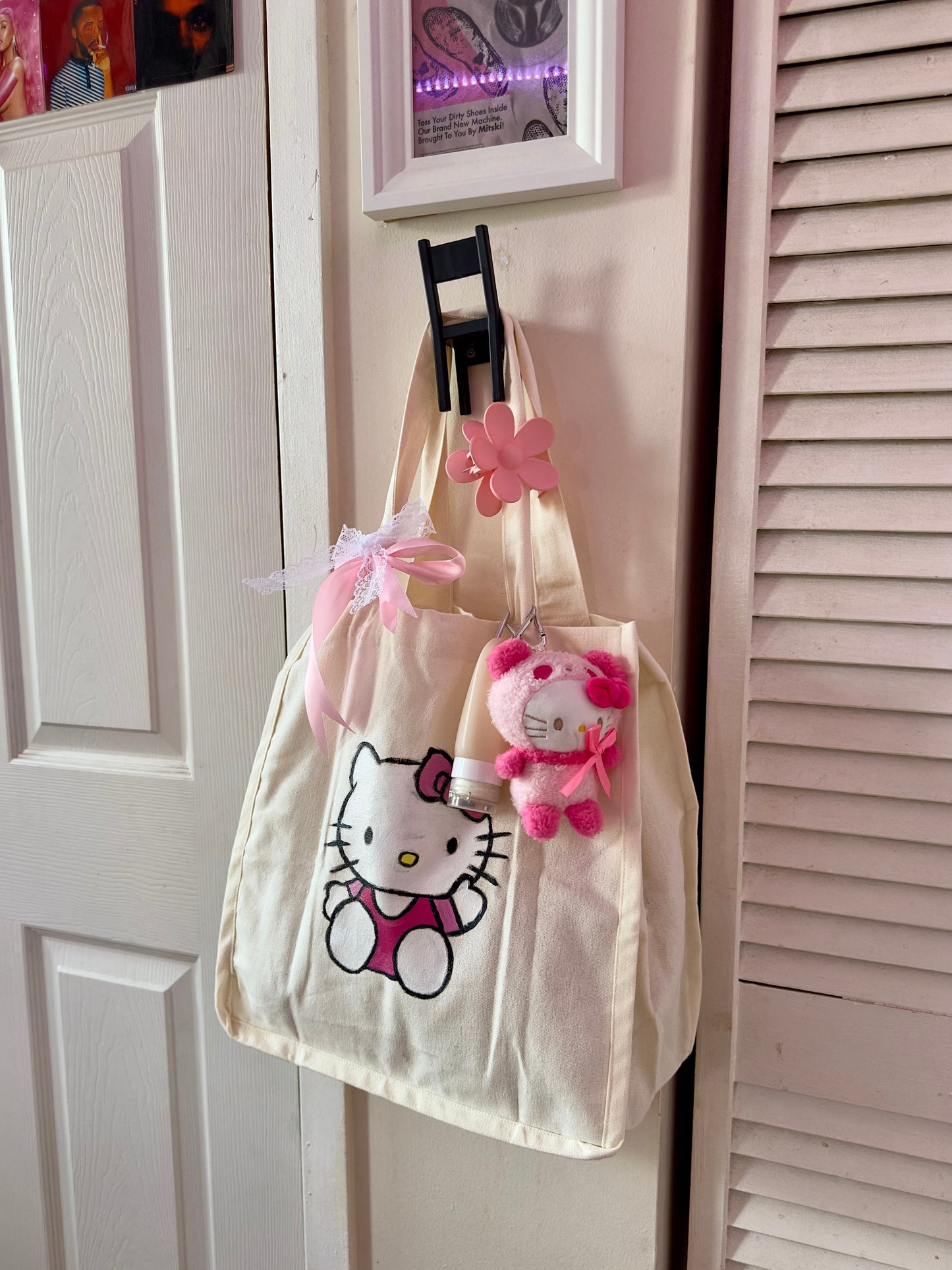 Hello Kitty Canvas Tote Bag, Hand-painted Tote