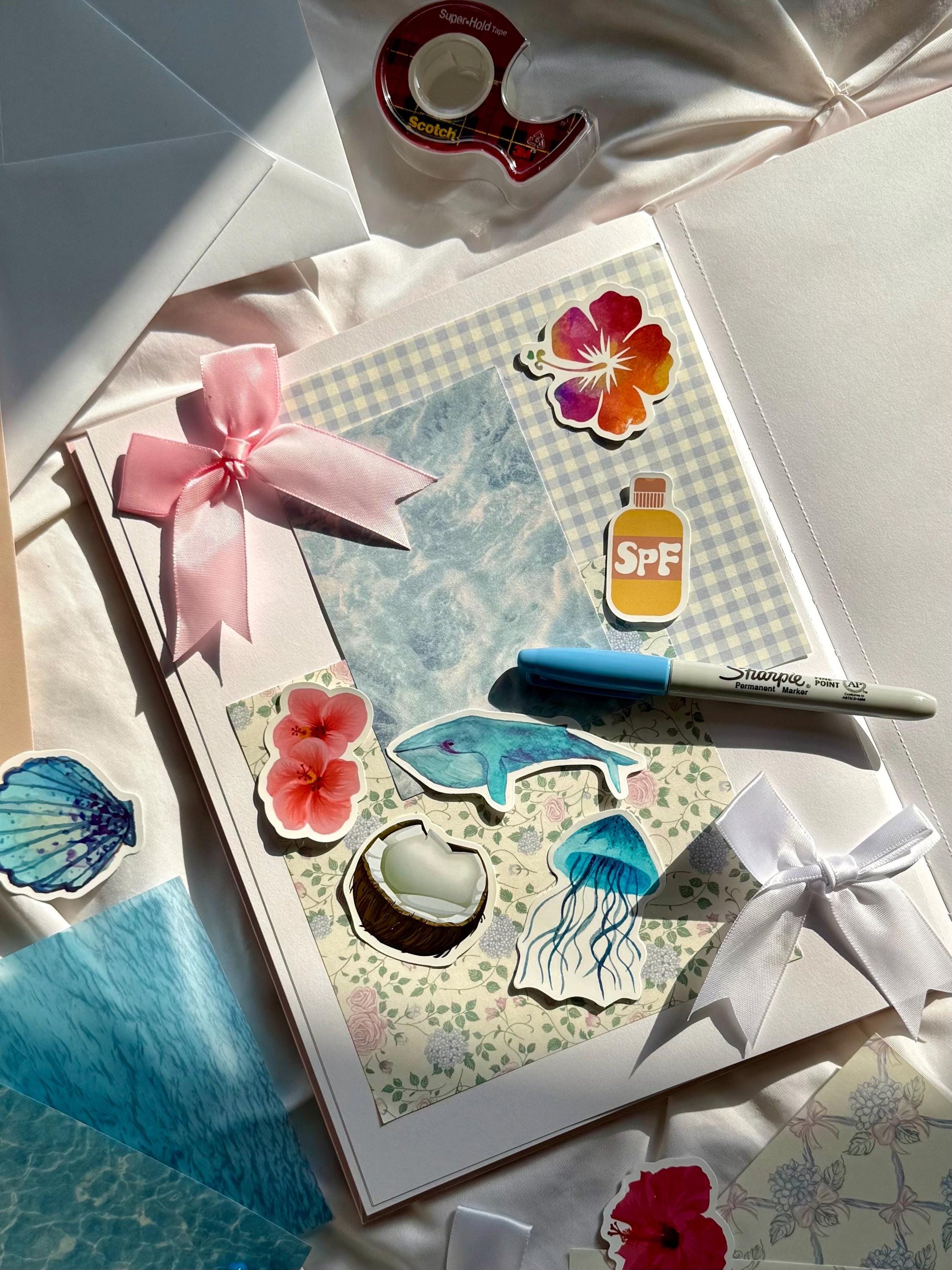 Coastal Girlfriend Scrapbook Kit, Stationary Gift For Scrapbooking and Junk Journaling